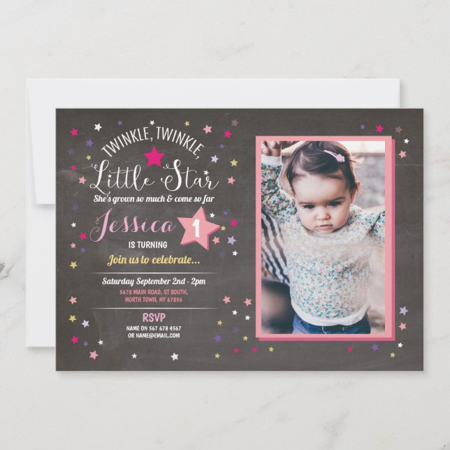 Invitación Foto de Twinkle Twinkle Little Star Birday Party (Anverso)