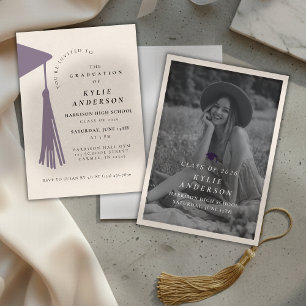 Invitación Foto de último año con borla morada Graduación de 