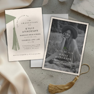 Invitación Foto de último año con borla verde Graduación de e