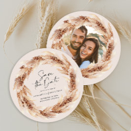 Invitación Foto de un boda bohemio moderno de pampas natural