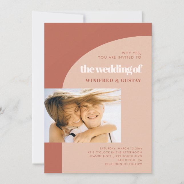 Invitación Foto de un boda de arco de barro de moda simple (Anverso)
