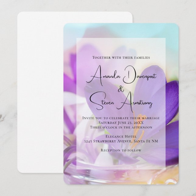 Invitación Foto de un Boda de la Primavera Púrpura de Crocus (Anverso / Reverso)