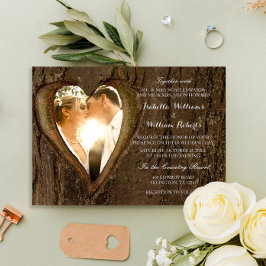Invitación Foto de un Boda del corazón del árbol rústico