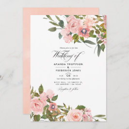 Invitación Foto de un Boda floral de oro rosa y Rosa de Rubor