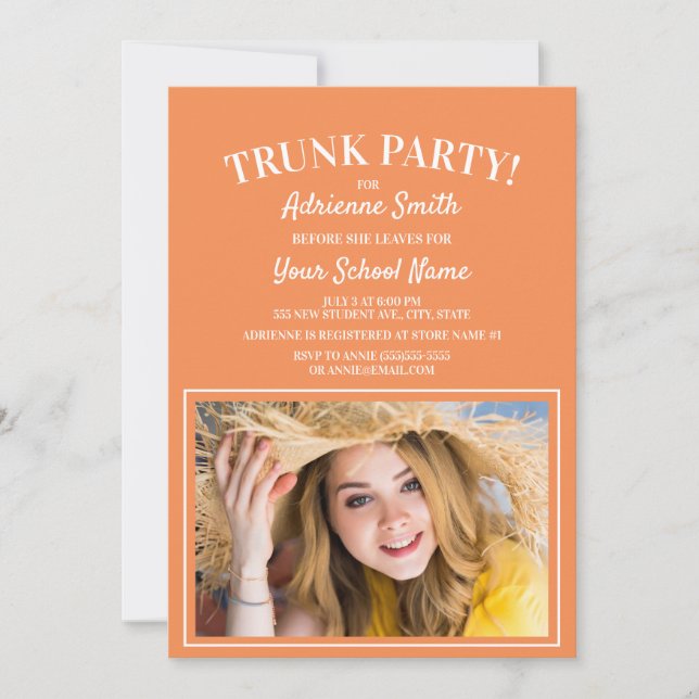 Invitación Foto de un Fiesta de la Escuela del Trunk naranja (Anverso)