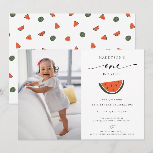 Invitación Foto De Un Fiesta Del Primer Cumpleaños De Uno En  (Anverso / Reverso)