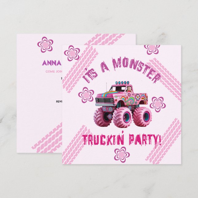 Invitación Foto de un Personalizado Fiesta de Monster Truckin (Anverso / Reverso)