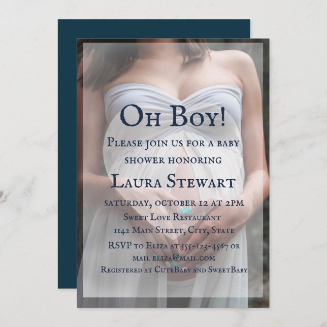 Invitación Foto de una mujer embarazada - Baby Shower (Anverso / Reverso)