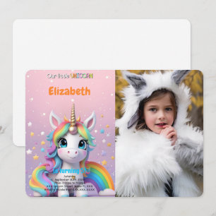 Invitación Foto de Unicornio de 5to Cumpleaños