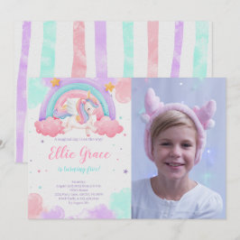 Invitación Foto de unicornio de cumpleaños de Rainbow Unicorn