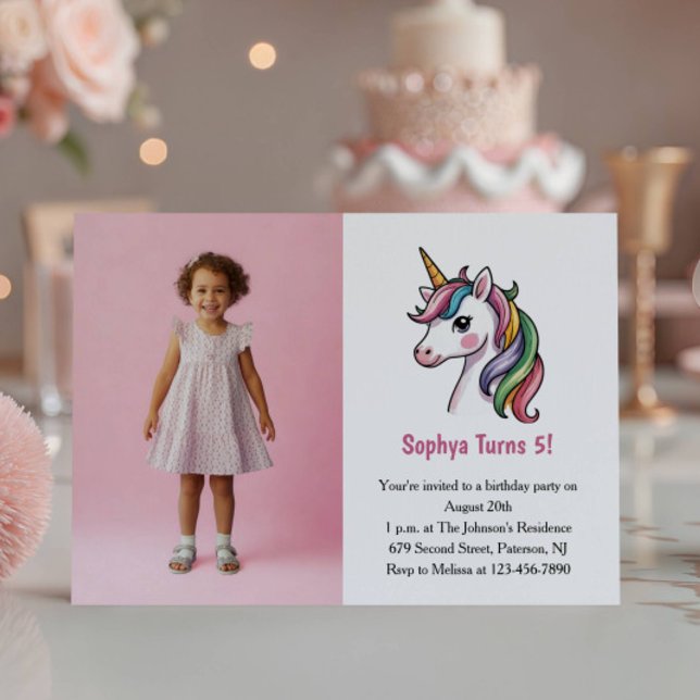 Invitación Foto de Unicornio Rosa Lindo Fiesta de Cumpleaños  (Subido por el creador)