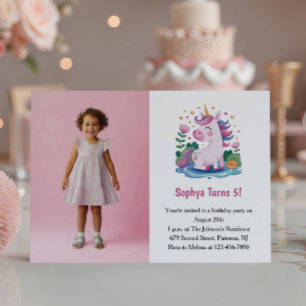 Invitación Foto de Unicornio Rosa Lindo Fiesta de Cumpleaños