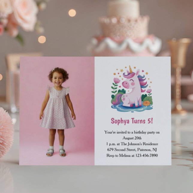 Invitación Foto de Unicornio Rosa Lindo Fiesta de Cumpleaños  (Subido por el creador)