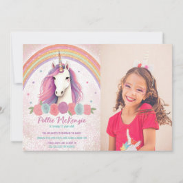 Invitación Foto de Unicornio Rosa, Rosas, fiesta de cumpleaño