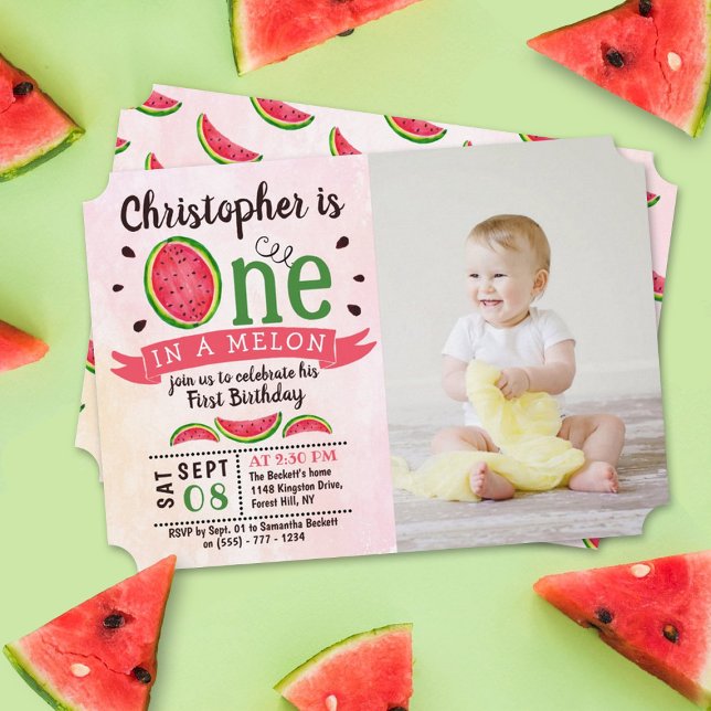 Invitación Foto De Uno En Melón Del Primer Cumpleaños (Subido por el creador)
