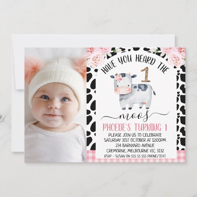 Invitación Foto De Vaca Que Escuchaste El Primer Cumpleaños D (Anverso)