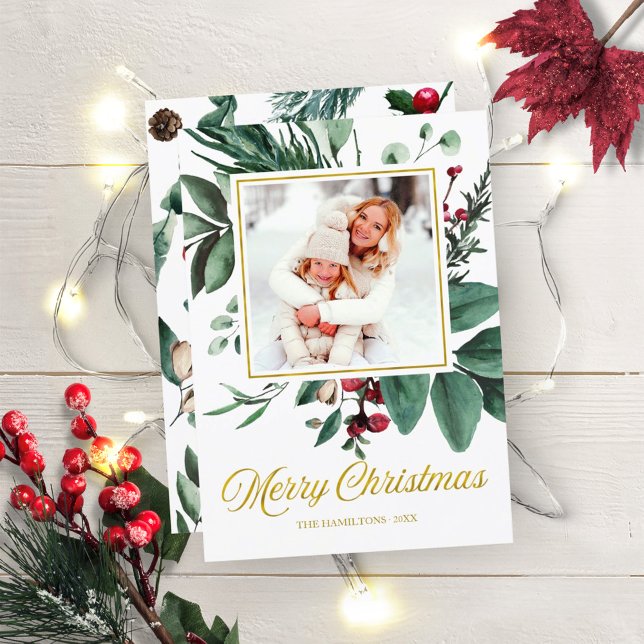 Invitación Foto de vacaciones de Navidad con acuarela (Subido por el creador)