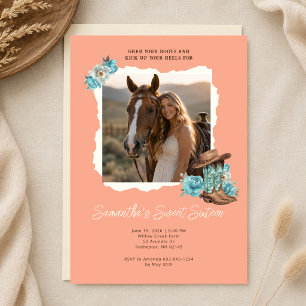 Invitación Foto de vaquera melocotón Cumpleaños Sweet Sixteen