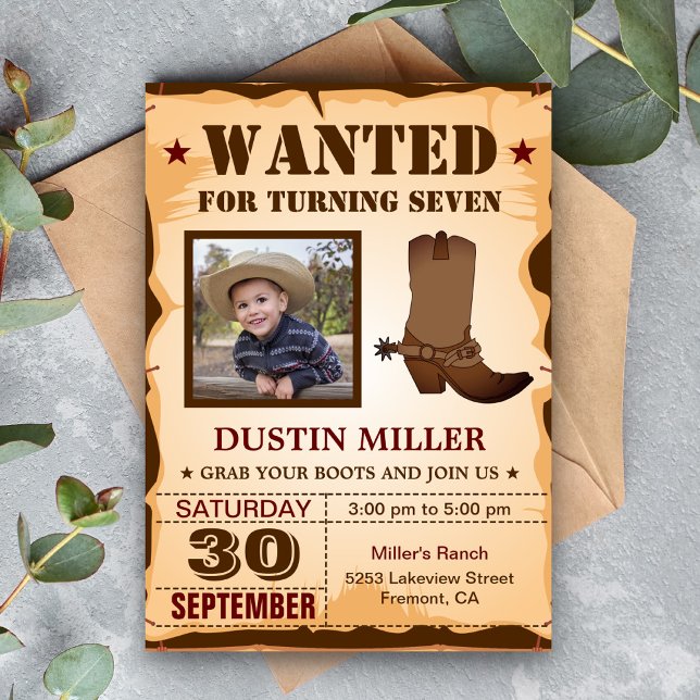 Invitación Foto De Vaquero Que Se Busca En La Fiesta De Cumpl (Subido por el creador)