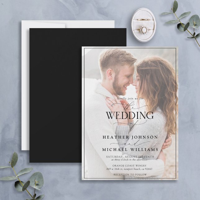 Invitación Foto de Vellum de caligrafía blanca negra moderna (Subido por el creador)