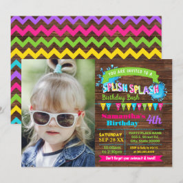Invitación Foto de verano de Splash Hot Pink cumpleaños espum