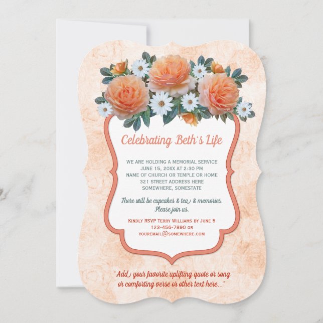Invitación Foto de White Daisies del Memorial Service Rosas d (Reverso)