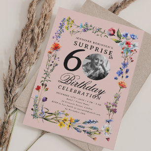 Invitación Foto de Wildflower SORPRESA 60 cumpleaños Rubor Pi