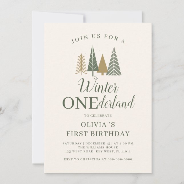 Invitación Foto de Winter Onederland Cumpleaños Primero (Anverso)