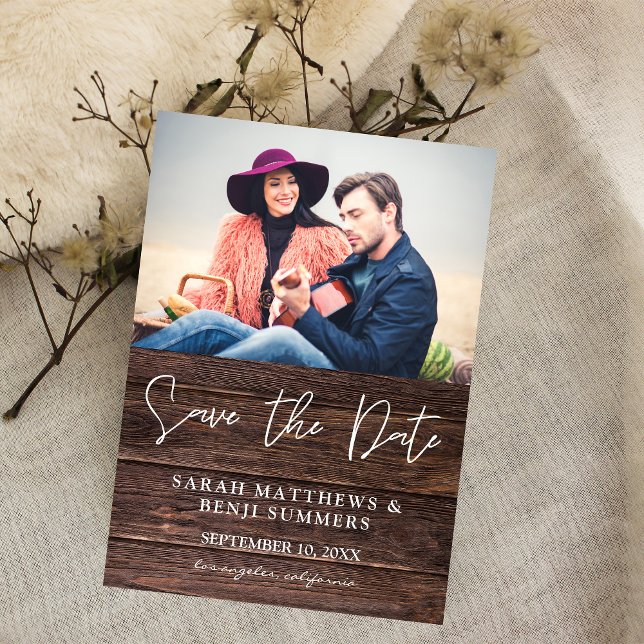 Invitación Foto de Wood B Rustic Save the Date (Subido por el creador)