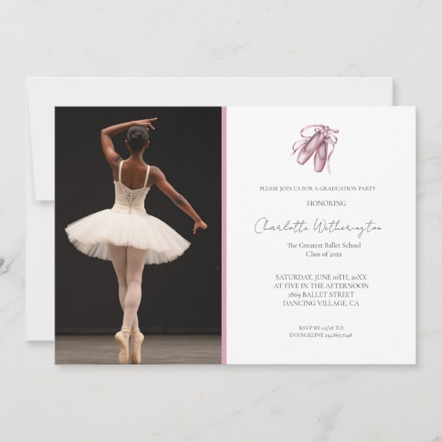 Invitación Foto de zapatillas de ballet rosadas de graduación (Anverso)
