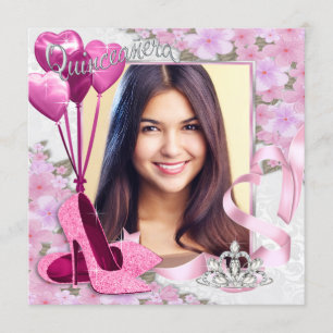 Invitación Foto de Zapatos Rosados Quinceañera