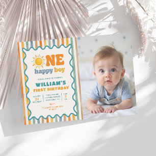 Invitación Foto del 1er cumpleaños de One Happy Boy Sunshine