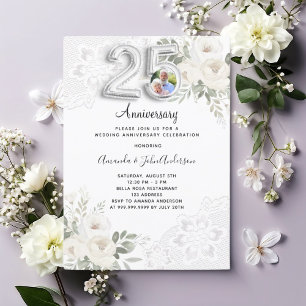 Invitación Foto del 25º aniversario de los bodas de florals b