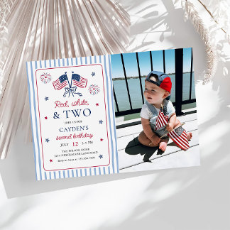 Invitación Foto del 2 cumpleaños y 4 de julio de rojo blanco 