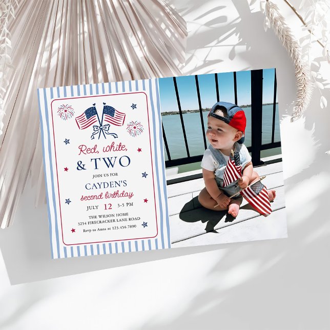 Invitación Foto del 2 cumpleaños y 4 de julio de rojo blanco  (Subido por el creador)