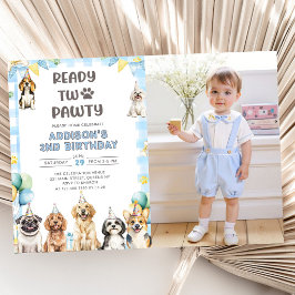 Invitación Foto del 2do cumpleaños de Puppy Calling All Pawty