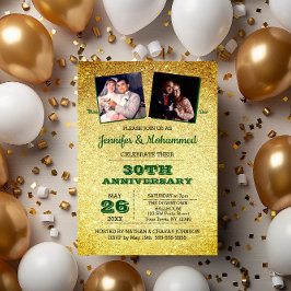 Invitación Foto del 30 Aniversario con Brillo Dorado y Esmera