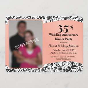Invitación Foto del 35º Aniversario de Boda con Remolino Negr