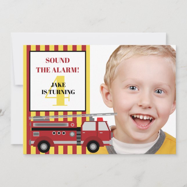 Invitación Foto del 4º cumpleaños de un niño con camión de bo (Anverso)