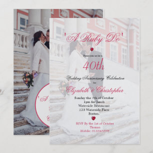 Invitación Foto del 40º Aniversario de Boda Elegante Un Rubí 