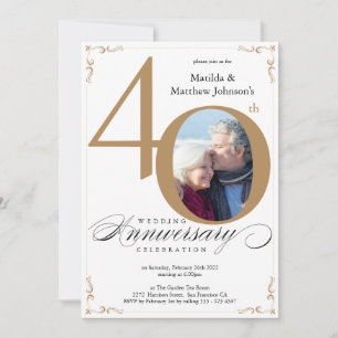 Invitación Foto del 40º aniversario del Boda de la caligrafía
