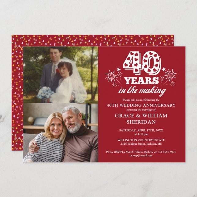 Invitación Foto del 40° aniversario Boda del 2 (Anverso / Reverso)