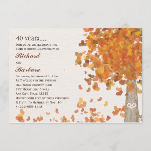Invitación Foto del 40 aniversario de otoño tallada en árbol