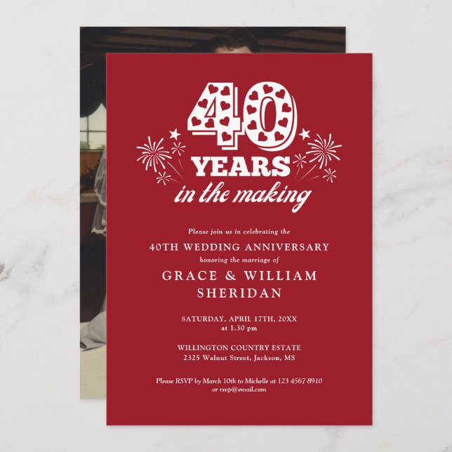 Invitación Foto del 40° aniversario del Boda (Anverso / Reverso)