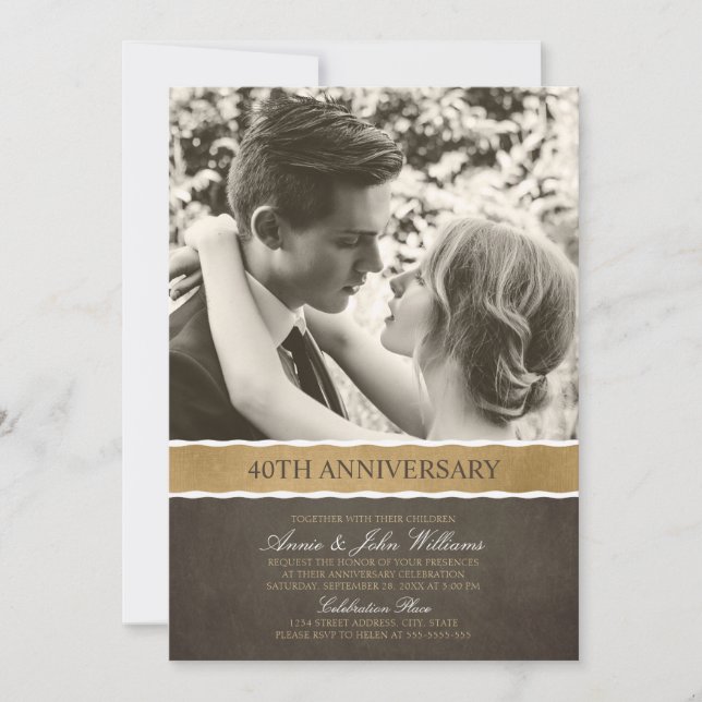Invitación Foto del 40° Aniversario del Boda Su foto aquí (Anverso)