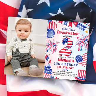 Invitación Foto del 4 de julio de cumpleaños 2 de Pequeño Pet