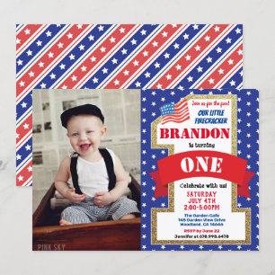 Invitación Foto del 4 de julio, primer Chica de cumpleaños