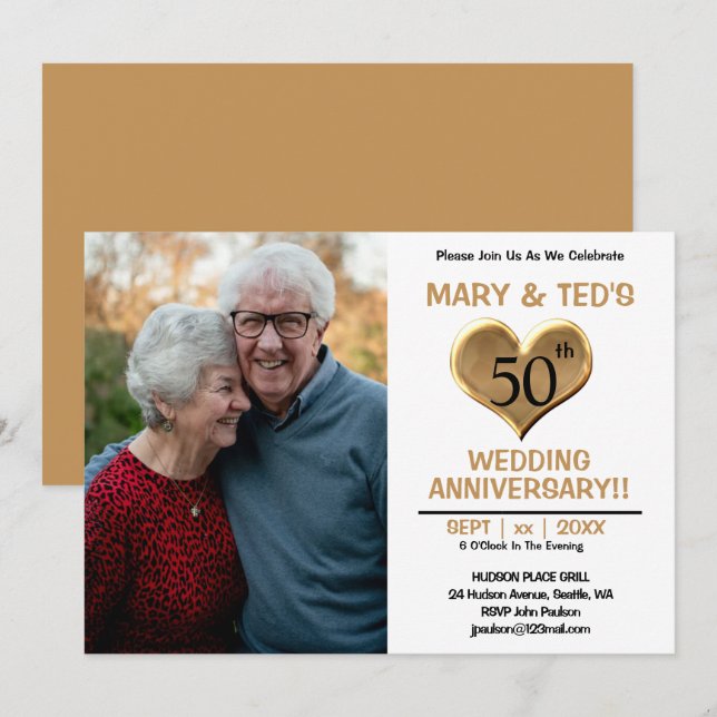 Invitación Foto del 50º Aniversario de Boda (Anverso / Reverso)