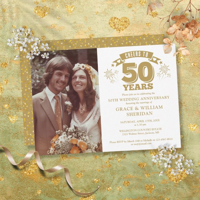 Invitación Foto del 50º Aniversario de Boda con Brindis (Cheers To 50th Wedding Anniversary Photo Invitation)