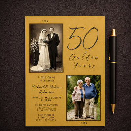 Invitación Foto del 50º Aniversario Dorado Entonces Ahora